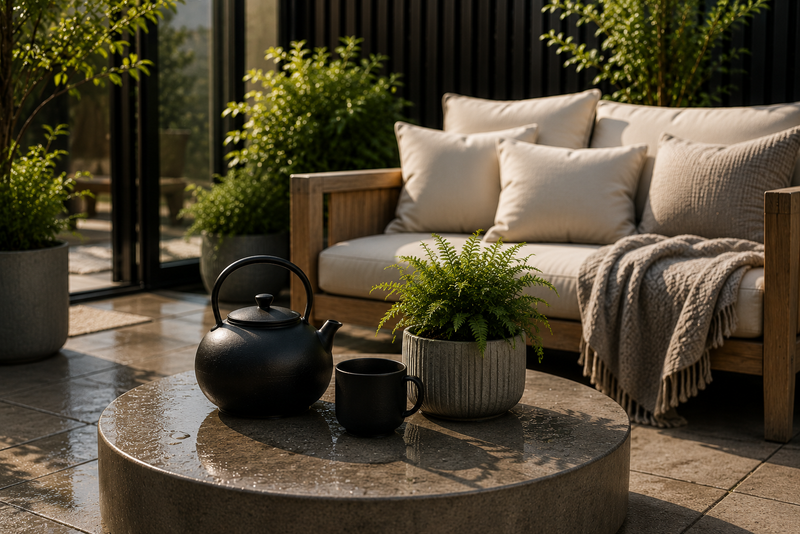 A patio that looks new again before the kettle's boiled.
