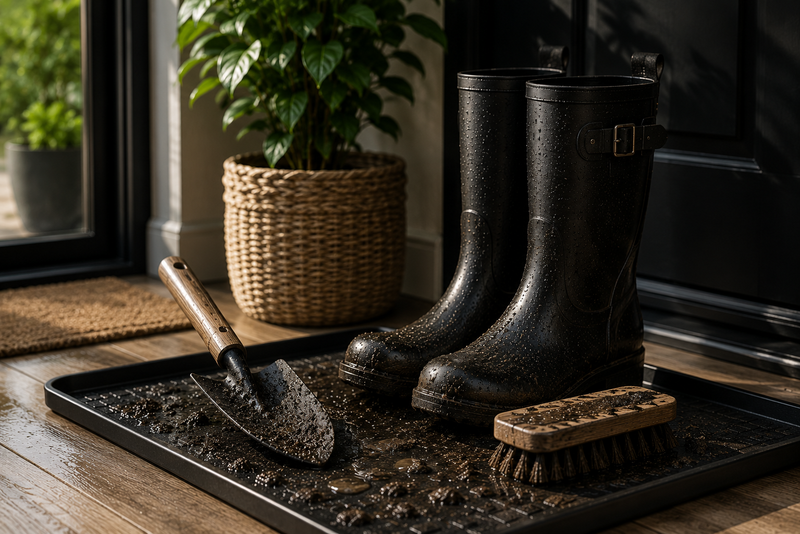 Muddy paws and boots sorted at the back door.